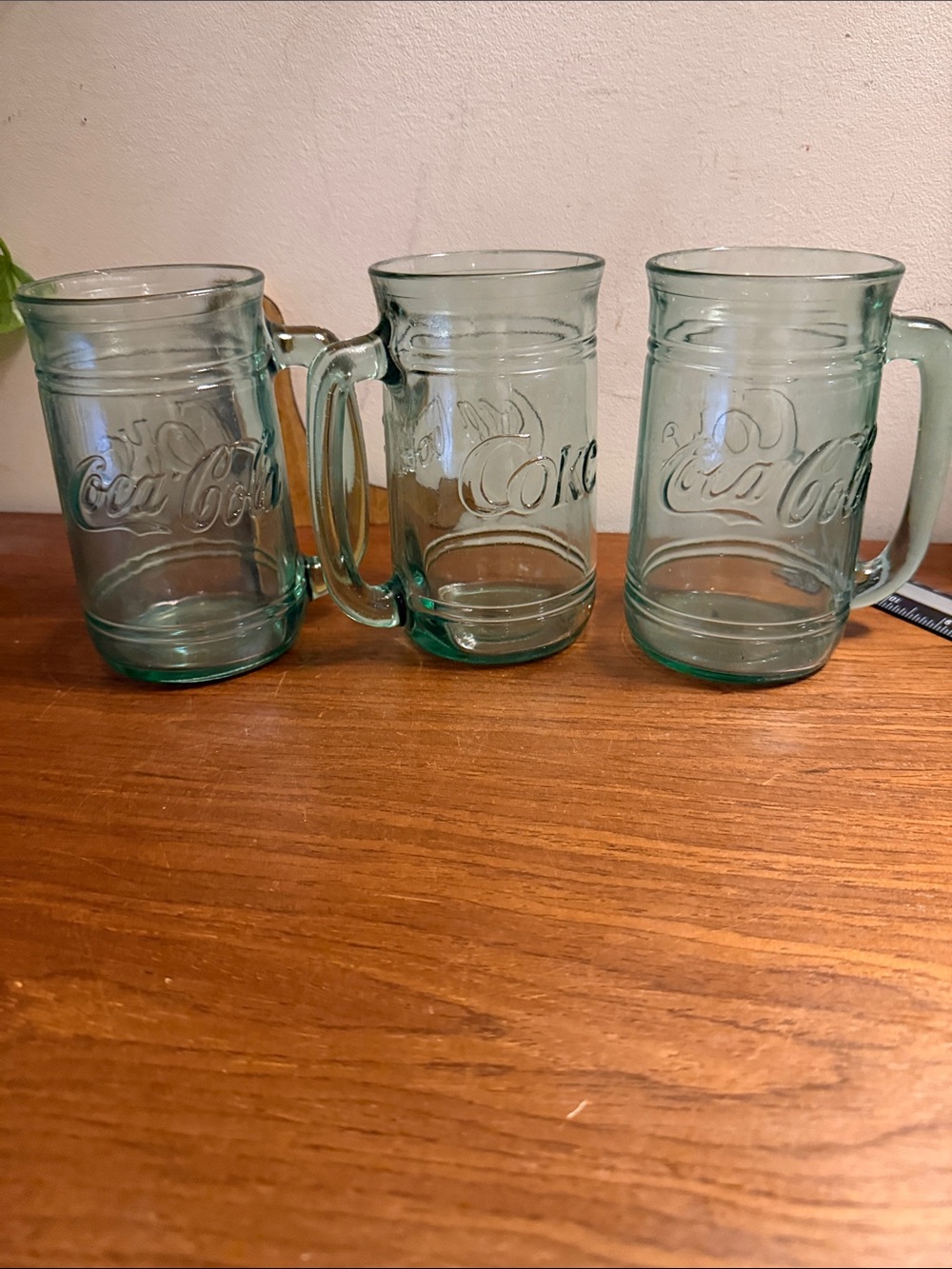 Vintage Coca Cola Light Green Glass Mugs Set of 3